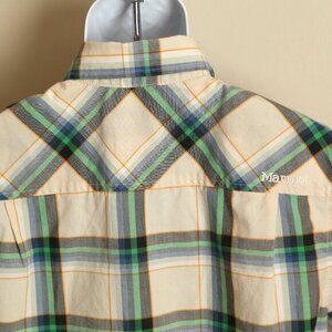 Marmot ivory, green and blue detailed hiking fishing short sleeve shirt Small S